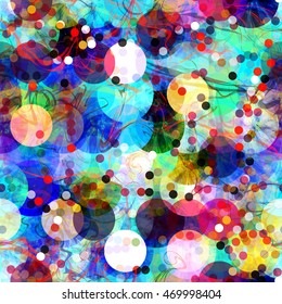 Circles, wavy lines. Colorful abstract seamless pattern