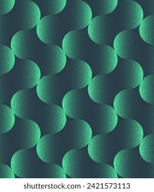 Circles Wavy Structure Seamless Pattern Trend Vector Turquoise Abstract Background. Half Tone Art Illustration for Textile Print. Endless Graphic Repetitive Abstraction Wallpaper Dot Work Texture