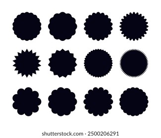 Circles with wavy, zigzag and scallop edges set. Silhouettes stickers templates.