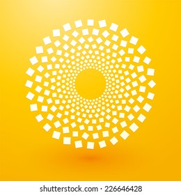 circles of white squares on yellow background