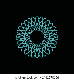 circles Wide panoramic seamless pattern with abstract geometric shapes. Different ornaments on black background.