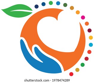 Circle-shaped Logo And Symbol For The Celebration Of World Food Safety Day In 2021. Hand Drawn Illustration And Healthy Food Campaign With A Heart Shape In A Circle And Green Leaves.