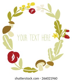 Circlet of flowers.  Floral frame made in vector. Floral Frame. Cute retro flowers arranged un a shape of the wreath perfect for wedding invitations and birthday cards. Vector banner design.