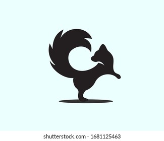 Circling black stand Squirrel look back logo design inspiration