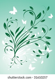 Circling the leaves and butterflies. Vector illustration