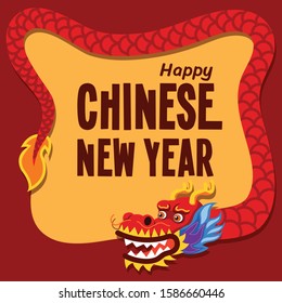 Circling red dragon shaped square illustration. Suitable for chinese new year greeting card.