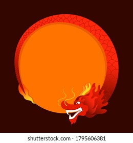 Circling red dragon shaped square illustration. Place your text inside circle.
