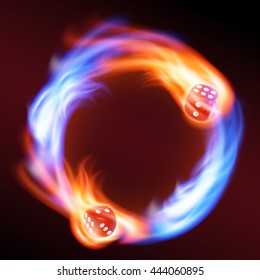 Circling two red dice in fire. EPS10 vector.
