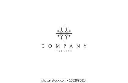 Circuit Abstract Black Line vector logo design
