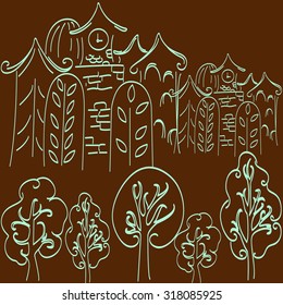 circuit abstract city with trees on a chocolate background