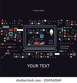 Circuit abstract shapes laptop computer vector illustration.
