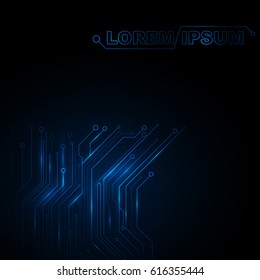 Circuit Background. New technologies in design on a black background. Glowing blue pattern, different monotonous colors. Connected lines with circles, contacts on the motherboard, computer system