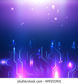 Circuit Blue lines Abstract technology on Blue and Purple light background. chipset concept with Space for your Text
