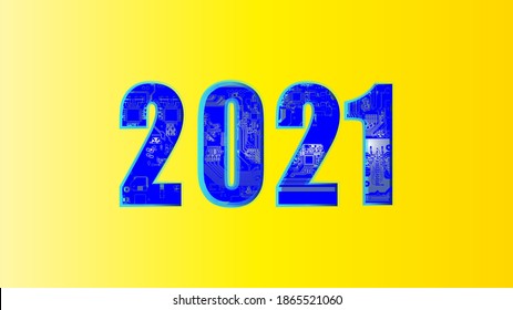 Tarjeta de circuito 2021. Fondo de tecnología digital. Ilustración vectorial eps 10.