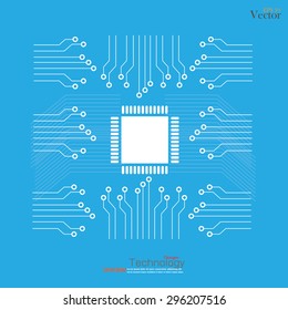 circuit board abstract background with chip in the center.PCB board.microchip with line circuit.vector illustration.