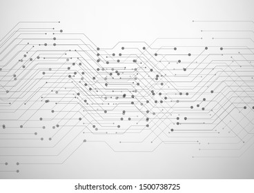 Circuit board. Abstract gray background with dots and lines