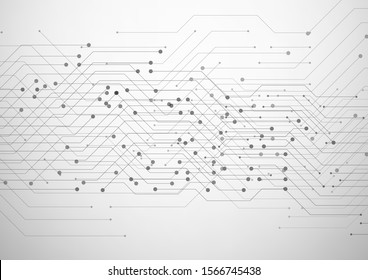 Circuit board. Abstract gray background with dots and lines