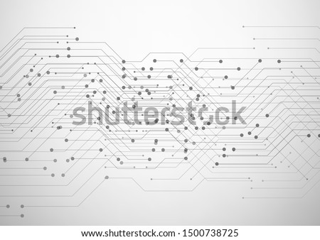 Circuit board. Abstract gray background with dots and lines
