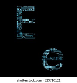 Circuit board alphabet letter E vector