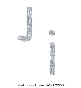 Circuit board alphabet letter J vector