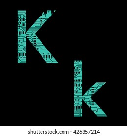 Circuit board alphabet letter K vector