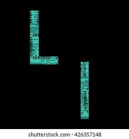 Circuit board alphabet letter L vector