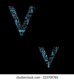 Circuit board alphabet letter V vector