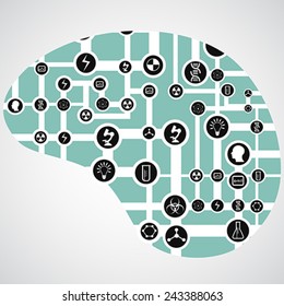 circuit board with app icons in human brain