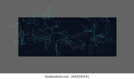 Fondo del Tablero del circuito. Conexiones digitales Abstractas, líneas de datos brillantes, red neuronal para sistemas de IA, interfaz de usuario cibernética e interfaces de aprendizaje automático. Ciberespacio oscuro BG. Ilustración vectorial.