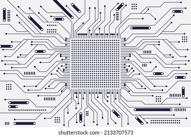Circuit board background with black and white color. Horizontal format. Flat Microelectronics Circuits background. 