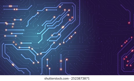 Circuit board background blue. Abstract digital pattern. Chip in futuristic technology design. Vector editable