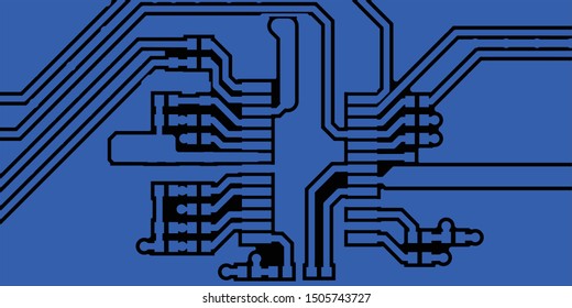 Circuit board background with blue electronics. illustration.