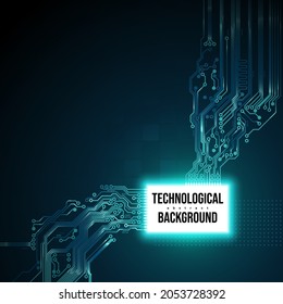 Circuit board background, concept design, space for text. Electronic digital computing technology, processor, cpu, chip. Artificial intelligence, ai. Poster, banner, template. Vector cyber graphics