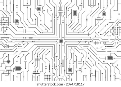 Circuit board background. CPU microchip, abstract conductor scheme and other circuit components. Computer motherboard, digital abstract background. Circuit board abstract technology background. Vector