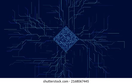 Circuit Board Background. CPU Microchip. Abstract Conductor Scheme. Computer Motherboard Digital Abstract Background. Abstract AI Technology Vector Illustration.