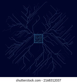 Circuit Board Background. CPU Microchip. Abstract Conductor Scheme. Computer Motherboard Digital Abstract Background. Abstract AI Technology Vector Illustration.