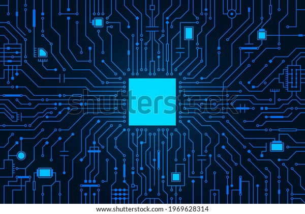 Circuit board background. CPU microchip, abstract\
conductor scheme and other circuit components. Computer\
motherboard, digital abstract background. Circuit board abstract\
technology background.\
Vector