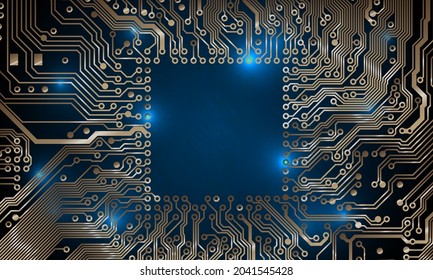 Circuit board background. Technological concept design, light background, space for text, copy space. Electronic computer technology, digital chip, analog circuit. Banner, presentation. Vector