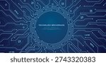 Circuit board background. Technology connected blue lines with electronics elements on technology background.