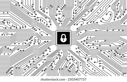 circuit board background Technology connected lines with a chip and padlock. vector illustration isolated on white background.