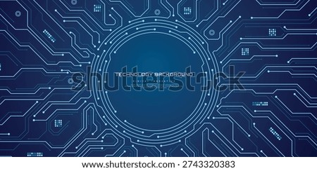 Circuit board background. Technology connected blue lines with electronics elements on technology background.