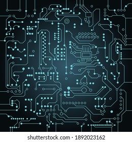 Circuit board background. Vector electronic background. Blue green circuit.