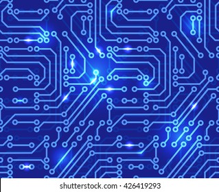 Circuit board background. Vector illustration of abstract motherboard. Seamless pattern. 