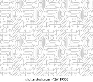 Circuit board background. Vector illustration of abstract motherboard. Seamless pattern. 

