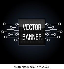 Circuit board banner vector on black background. Motherboard and computer design, illustration illustration