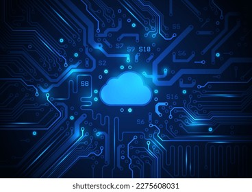 Circuit board. beam of bright blue light runs along a line. Data transfer. Cloud computing.Digital Technology concept. Vector illustration