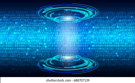 Circuit Board With Binary Code Vector Background. Blue Abstract Elements Space Cyber Digital Security Number Hi Technology Concept Illustration.