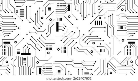 Circuit board black and white background.