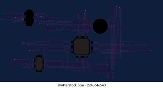 Circuit board, a blue abstract technological background, a motherboard vector graphic, and an abstract, seamless, geometric-patterned background in dark green vector design