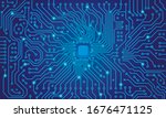 Circuit board. Blue abstract technology background. Motherboard vector illustration